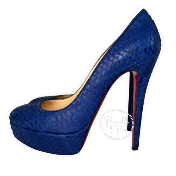 Christian Louboutin Blue Python Bianca Platform Pumps Size 37.5 Snakeskin Snake - Picture 6 of 12